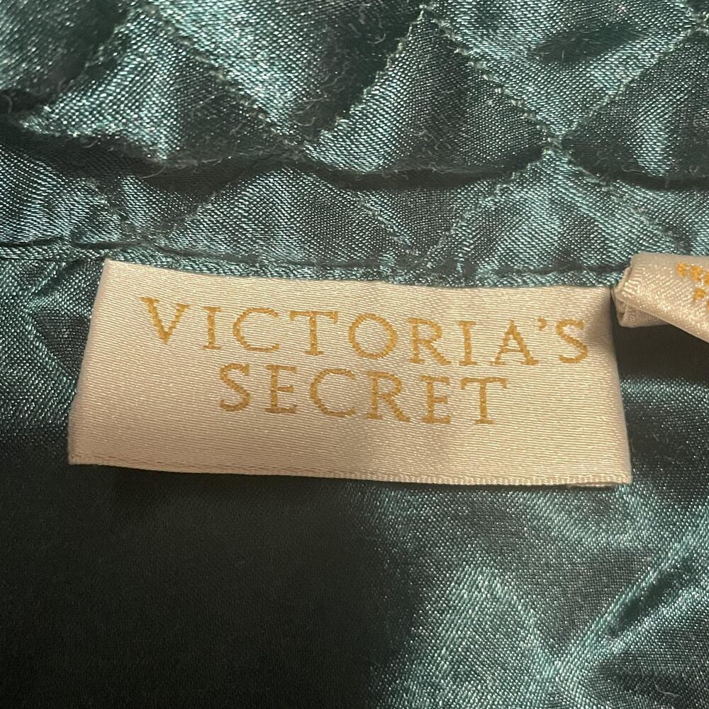 Victorias Secret Pajama Top Womens S Green Floral Satin Kimono Quilted Button - Picture 4 of 8